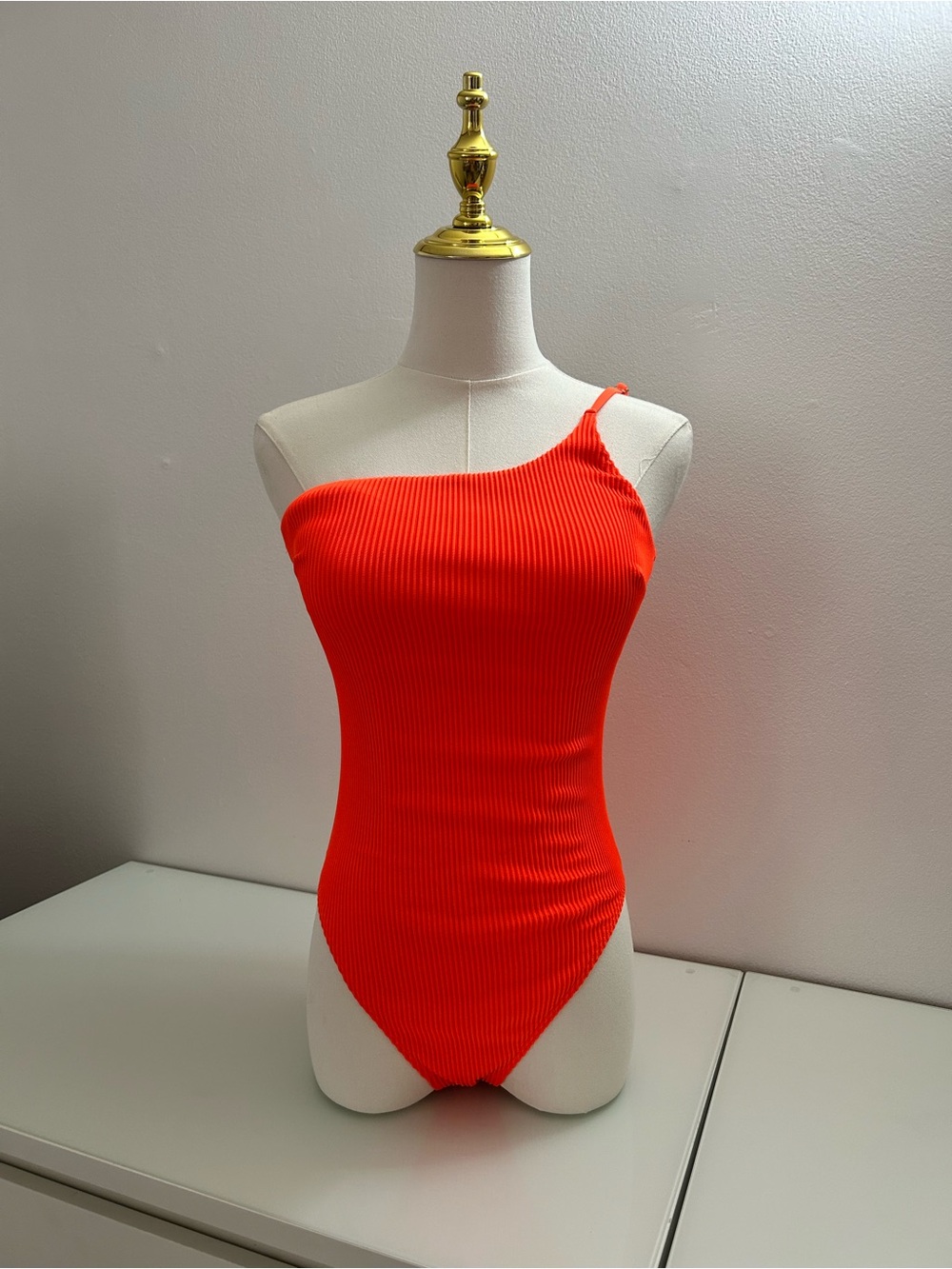 Hollister Asymmetric Ribbed One-Piece Swimsuit in Bright Orange
